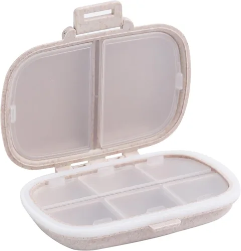 Vista 13 de Organizador de pastillas de viaje con 8 compartimentos, pastillero diario pequeño para bolsa de bolsillo, contenedor de píldoras portátil Azul