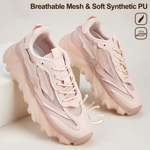 Vista 2 de LUCKY STEP Zapatillas de deporte de moda de punto para caminar para mujer Platfom Zapatos al aire libre