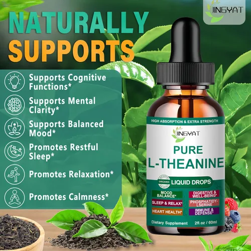 Vista 3 de L Theanine - Gotas líquidas de L-teanina pura de 400 mg para adultos y niños, suplemento orgánico de alta absorción de L teanina, suplemento