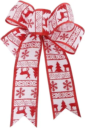 Vista 10 de Ochine Decoración para árbol de Navidad, lazo decorativo para árbol de Navidad, tiras decorativas, cinta, búfalo, arpillera, rojo y negro, lazo