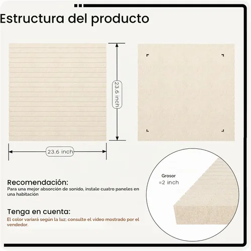 Vista 2 de BUBOS Paneles acústicos de pared, paquete de 2 paneles decorativos insonorizados de 23.6 x 23.6 x 2 pulgadas, decoración de pared con reducción