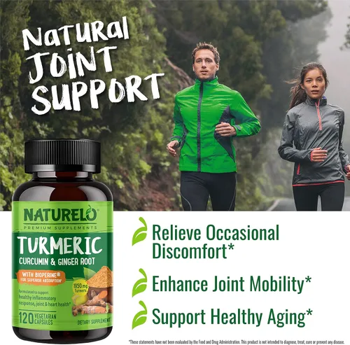 Vista 5 de NATURELO Curcumina tumérica, soporte articular a base de plantas, glicinato de magnesio, 200 mg de magnesio, sin gluten, sin OMG, 120 cápsulas