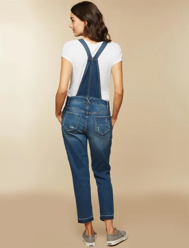 Vista 3 de Motherhood Maternity Overol de mezclilla ajustado con panel lateral azul índigo para mujer Azul Patchwork