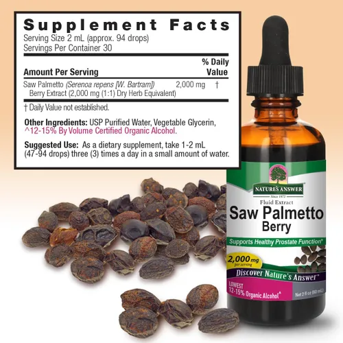 Vista 3 de Natures' Answer Saw Palmetto Berry con alcohol orgánico, 2 onzas líquidas (el embalaje puede variar)