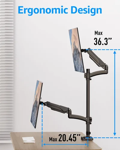 Vista 8 de MOUNTUP Soporte vertical para monitor dual con capacidad para 4.4-17.6 libras, soporte de monitor apilado de hasta 32 pulgadas con brazo de resorte
