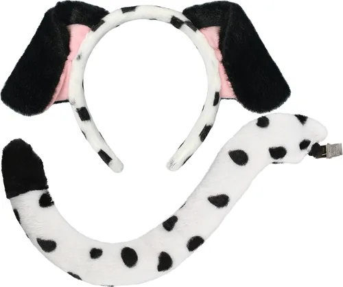 Vista 19 de CHEU Diadema dálmata con orejas de perro y cola para jugar en Halloween