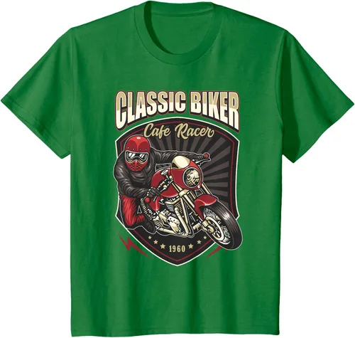 Vista 49 de Camiseta de motocicleta clásica Biker Cafe Racer para hombre, Negro, S