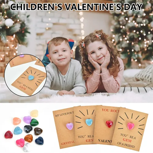 Vista 2 de Paquete de 24 tarjetas de San Valentín con gemas para el día de San Valentín, tarjetas con piedra de cristal en forma de corazón, divertida tarjeta