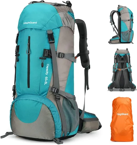 Vista 7 de King'sGuard Mochila de senderismo de 70L con cubierta de lluvia, mochila de viaje impermeable ligera para acampar, mochila grande Azul (deepblue)