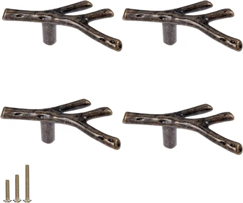 Vista 31 de 4 Piezas Tiradores de Rama Vintage Pomos de Gabinete Rama de Árbol Manija de Tirador, 3.8" CC Manija de Cajón de Aleación de Zinc para Casa de Campo