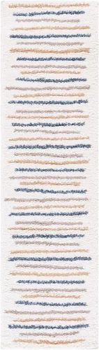Vista 2 de SAFAVIEH Calico Shag Collection - Alfombra para pasillo, 2 pies 2 pulgadas x 8 pies, color marfil y dorado, diseño a rayas, no desprende pelusa