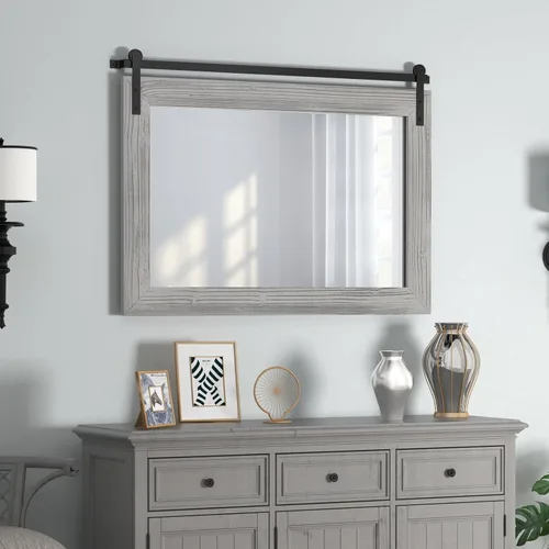 Vista 41 de COGOOD Espejo de puerta de granero de granja, 25 x 18 pulgadas, espejo decrativo con marco de madera rústica para baño, sala de estar, decoración