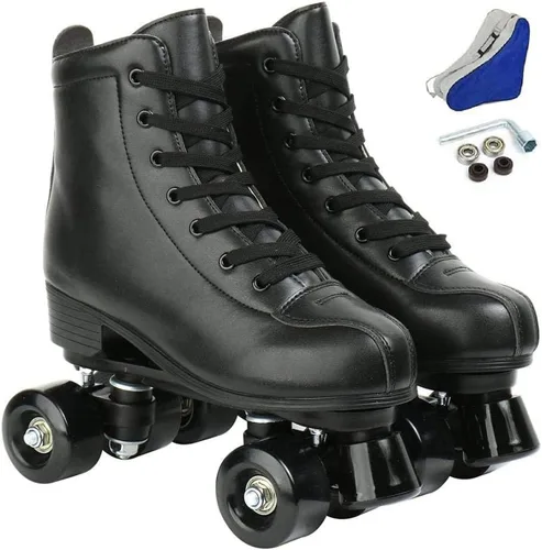 Vista 2 de XUDREZ Double-Row Roller Skates for Unisex - PU Leather High-Top Four-Wheel Shiny Skates