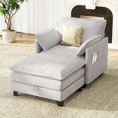 Vista 20 de Sofá modular moderno en forma de L de 106 pulgadas, sofá nube de felpilla con otomana de almacenamiento, sofás de asiento profundo con bolsillo Verde