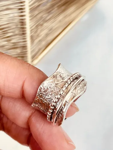 Vista 67 de Boho Spinner Ring, Mothers Day Gift, Silver 925 Women Ring, Sterling Silver 925 Ring, Fidget Spinner Ring,Women Silver Anxiety Ring