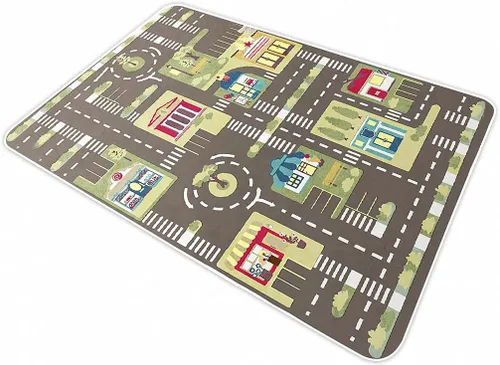 Vista 9 de Alfombra de juegos para niños para autos de juguete y tren, alfombra de área de juegos con respaldo de goma, divertida alfombra decorativa, regalo