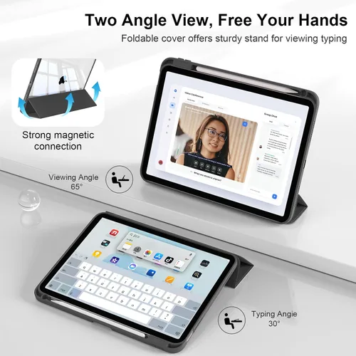 Vista 7 de Funda para iPad (A16) de 11ª generación de 11 pulgadas 2025, funda para iPad de 10.9 pulgadas 2022 con soporte para lápices, funda a prueba de Negro