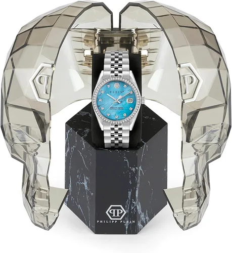Vista 4 de Philipp Plein Date Superlative Collection Luxury Womens Watch Timepiece with a Silver Bracelet Featuring a Stainless Steel Case and Blue Dial