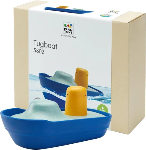 Vista 14 de PlanToys® Juguete de baño de barco de carga para niños pequeños Barco flotante con bloques de carga para jugar en el agua Juguete educativo