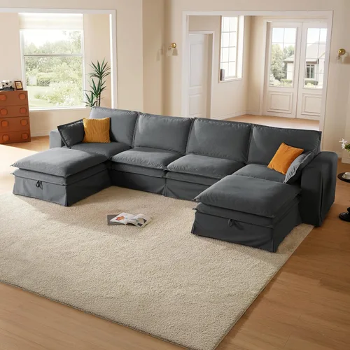 Vista 20 de Sofá modular lavable de gran tamaño de 89 pulgadas, sofá nube con funda totalmente extraíble, sofás seccionales para sala de estar, tela