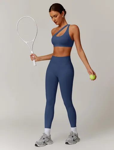 Vista 4 de ABOCIW Conjuntos de Entrenamiento para Mujer, Leggings de Levantamiento de Glúteos sin Costuras de Cintura Alta, Bra Deportivo de Un Hombro