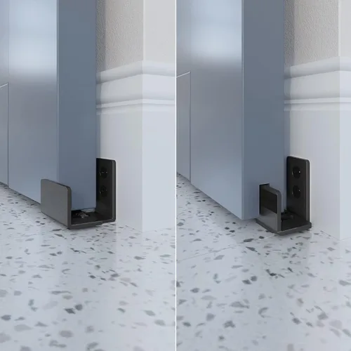 Vista 3 de EaseLife Guía de piso inferior para puerta corrediza de granero, forma de U, distancia de ajuste ajustable flexible, diseño inferior plano al ras