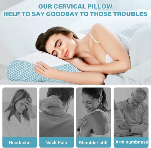 Vista 2 de Paquete de 2 almohadas de espuma viscoelástica para el cuello, almohada de apoyo para el cuello para aliviar el dolor, almohada cervical ergonómica