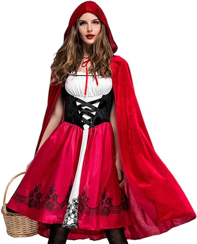 Vista 2 de Vestido de fiesta de disfraces de Halloween con capucha roja para mujer