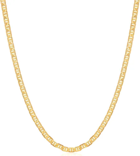 Vista 16 de Barzel - Collar de cadena Mariner chapado en oro de 18 quilates para mujer, plana Marina - Hecho en Brasil Oro de 3 mm.