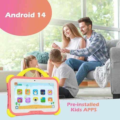 Vista 5 de weelikeit Tableta infantil de 7 pulgadas para niños de 3 a 10, 8 GB (4+4 extendidos) RAM 64 GB ROM Tablet para niños pequeños Android 14 con doble