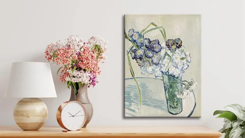 Vista 4 de Wieco Art Vidrio con impresión en lienzo de claveles, arte floral clásico de Van Gogh, arte de pared moderno y famoso listo para colgar