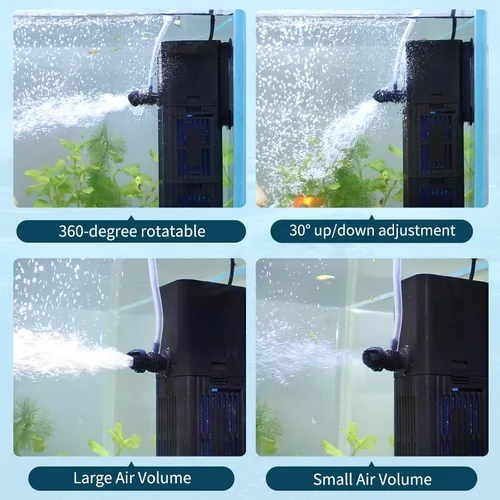 Vista 7 de Filtro de acuario ajustable para tanque de tortugas de peces de 20 a 40 galones, filtración bioquímica 4 en 1, potentes bombas y filtros sumergibles