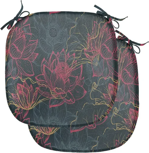 Vista 28 de Ambesonne Cojín de asiento para silla de flores, detalles florales con hojas y remolinos, estampado artístico romántico y vívido y vibrante