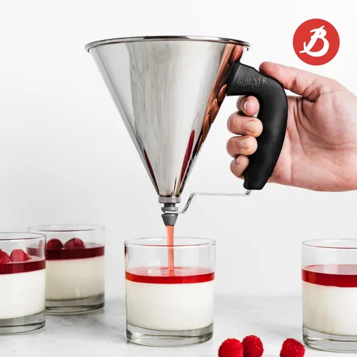 Vista 4 de de Buyer KWIK Mini embudo de pistón – 0.8 cuartos de galón – Embudo de cocina de acero inoxidable para dispensar bata, jarabe y salsas – Diseño a