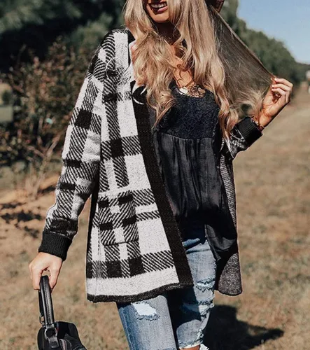 Vista 8 de ZESICA Suéter de punto de manga larga con estampado de leopardo para mujer, suéter tipo cardigan para exteriores.