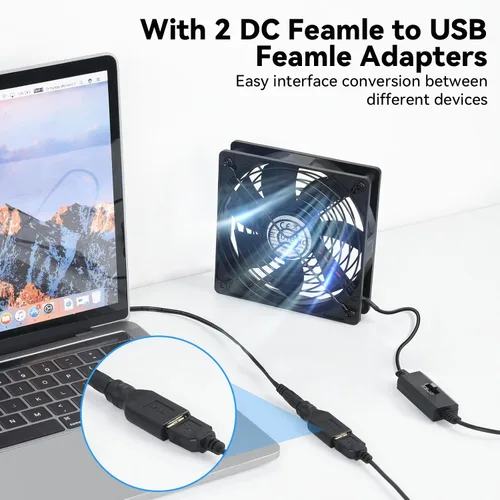 Vista 2 de ELUTENG - Ventilador de computadora USB de 4.724 in, ventilador de refrigeración de PC de 5 V con 3 velocidades ajustables DC to USB Adapter