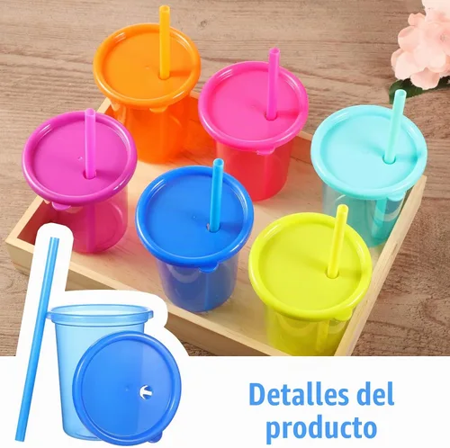 Vista 4 de Nuanchu 24 vasos con tapas y pajitas, vasos reutilizables con autoadhesivos, botella de agua de plástico, taza de viaje para café helado, taza