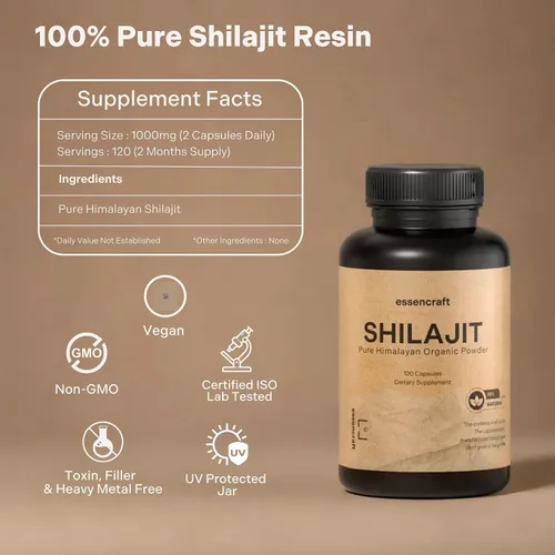 Vista 4 de Extracto de Resina de Shilajit del Himalaya Orgánico - Potencia Máxima de 1000mg, Shilajit Puro Testado en Laboratorio para Hombres y Mujeres, Ácido