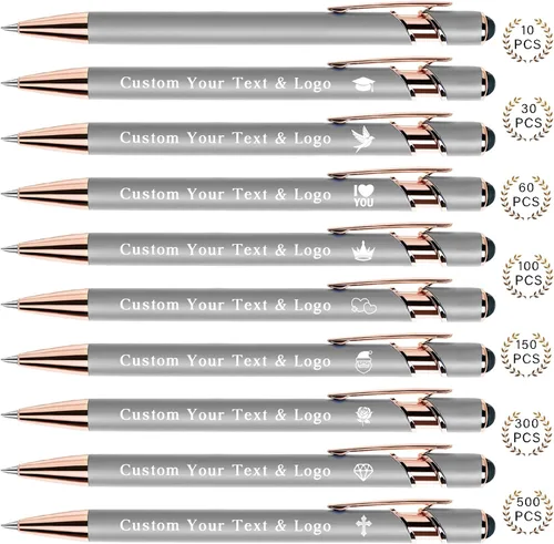 Vista 17 de Bolígrafos personalizados a granel, bolígrafos personalizados con nombre/logotipo en ambos lados, regalo de tinta negra, bolígrafo grabado con lápiz