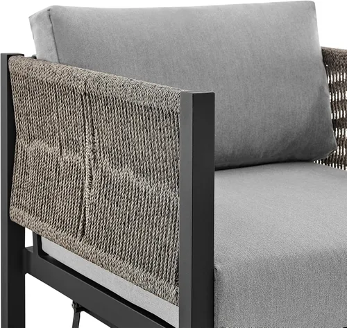 Vista 7 de Cuffay - Silla giratoria para patio al aire libre en aluminio negro con cojines grises
