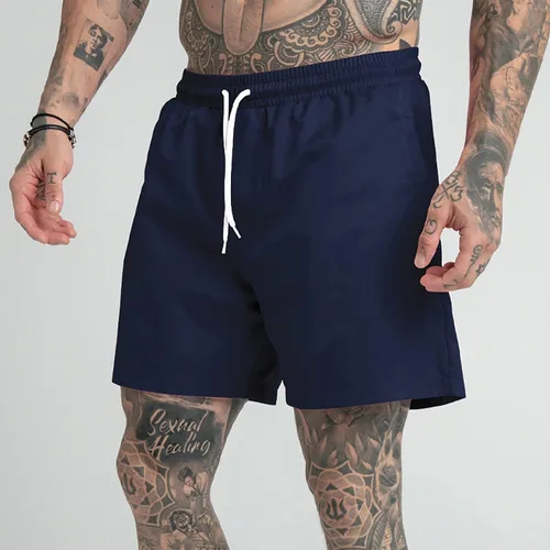 Vista 2 de Pantalones cortos holgados para hombre, de verano, casual, cintura elástica, pantalones cortos de viaje con cordón de pierna recta, pantalones