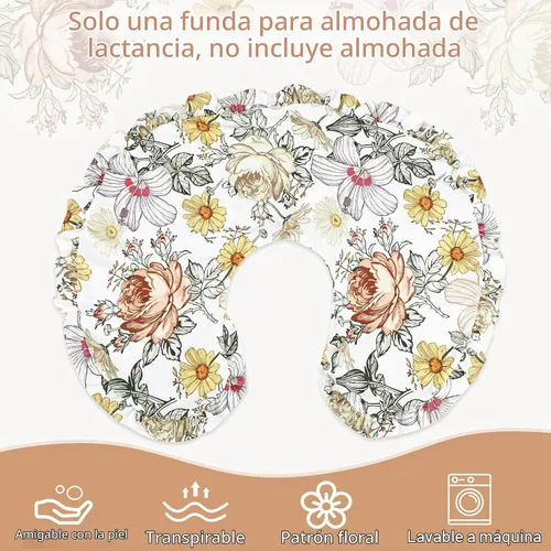 Vista 6 de Funda de almohada de lactancia con volantes, funda extraíble resistente para almohadas de lactancia, funda de almohada de alimentación ultra suave