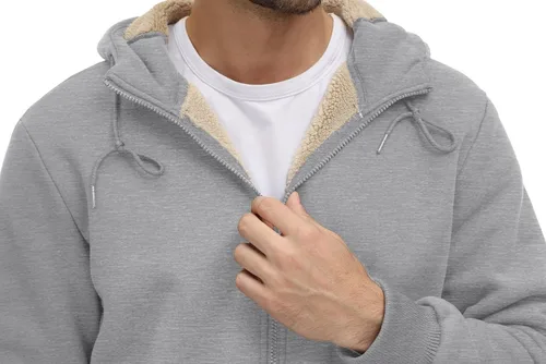 Vista 3 de CRYSULLY Chaqueta con forro de sherpa para hombre, con cremallera completa, sudadera con capucha para invierno