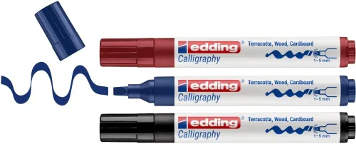 Vista 10 de edding e-1455 - Rotuladores permanentes con puntas de caligrafía, 0.039-0.197 in, color azul 01: 10 Bolígrafos - Azul acero