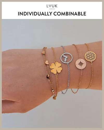 Vista 6 de LUUK LIFESTYLE Pulsera de acero inoxidable con colgante y tarjeta de felicidad, filigrana y joyería minimalista para mujer, idea de regalo única