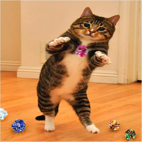 Vista 5 de Andiker 10 bolas arrugadas para gatos, de 2.36 pulgadas, 5 colores, juguetes interactivos para gatos de interior para masticar, perseguir, golpar