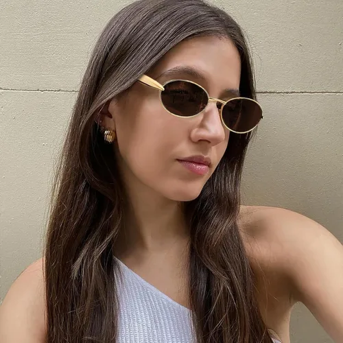 Vista 2 de GRFISIA Retro Oval Sunglasses for Women Men 70s Trendy Sardine Gold Metal Frame Sun Glasses Shades UV400 Protection