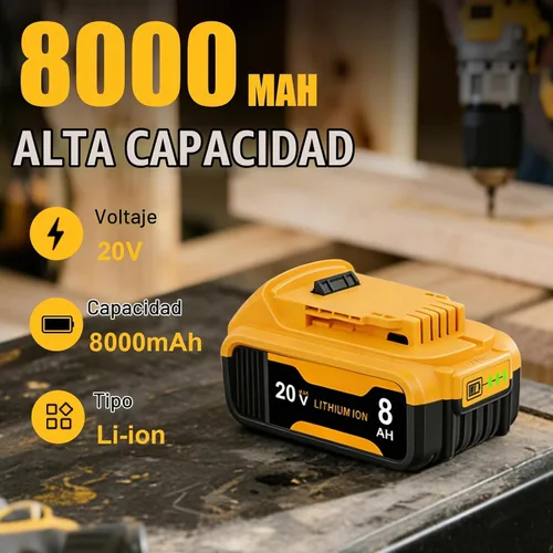 Vista 2 de Paquete de 4 baterías de repuesto de 8.0Ah para batería Dewalt de 20 V Max, compatible con DCB206 DCB200 DCB201 DCB204 2-Amarillo