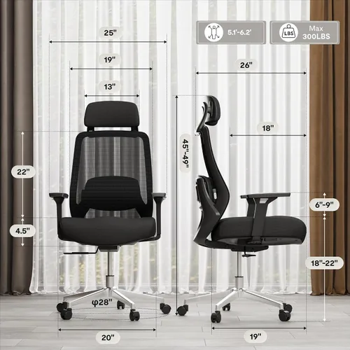 Vista 3 de FLEXISPOT Silla de oficina de masaje, silla de escritorio ergonómica con respaldo alto con reposacabezas ajustable, reposabrazos 3D, masajeador