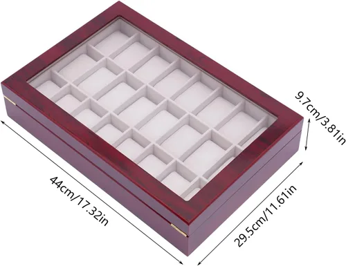 Vista 2 de Gdrasuya10 Caja organizadora de reloj de 24 ranuras para hombres, estuche retro con tapa de cristal, joyero para hombres y mujeres, soporte moderno